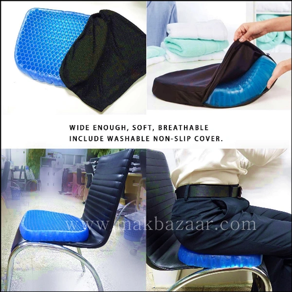 Silicone Rubber Soft Cushion Seat Pillow, Seat Cushion Pad Pressure Sore Relief Ultimate Breathable Design Gel Comfort, Blue (Gel Memory Foam)  
